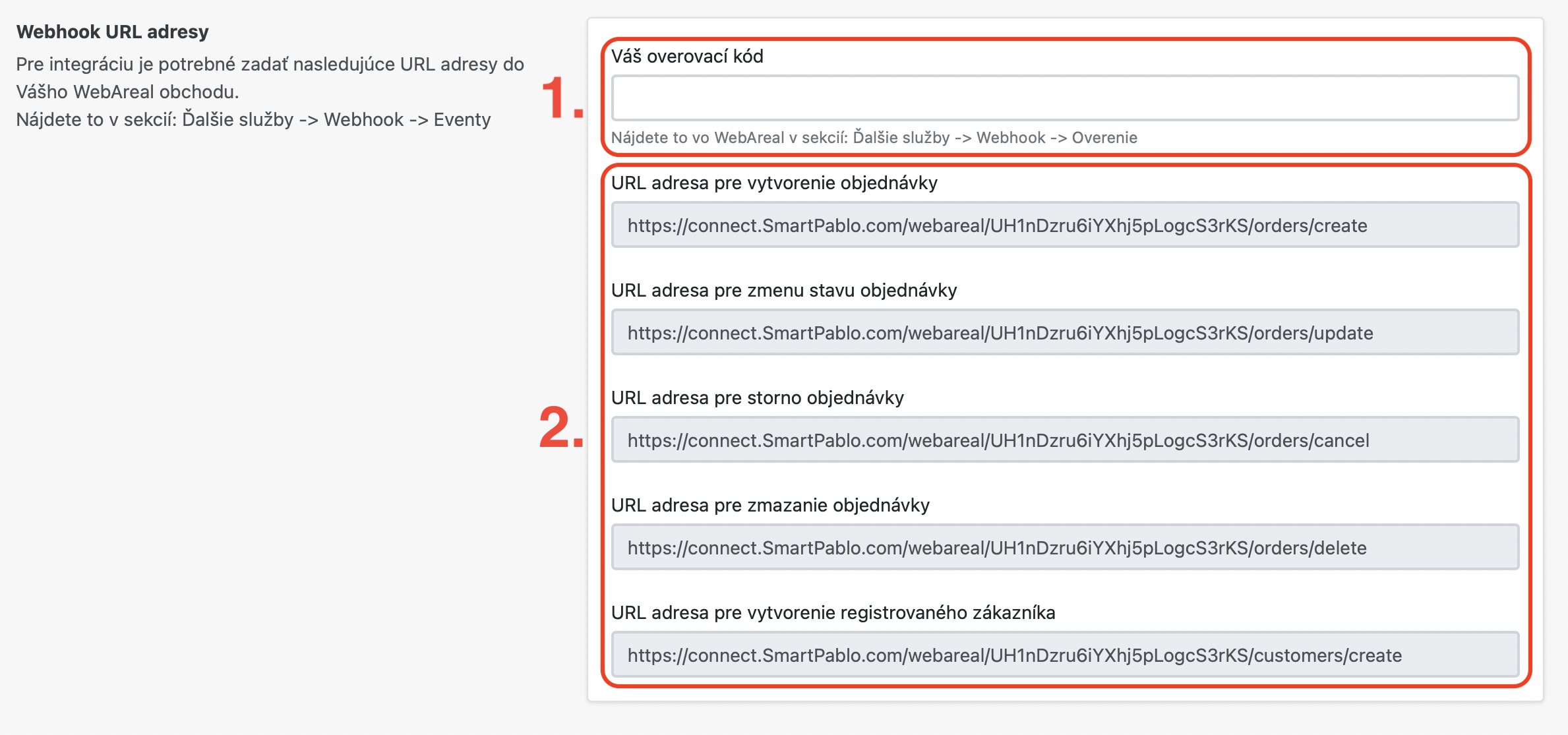 Webhook URL adresy