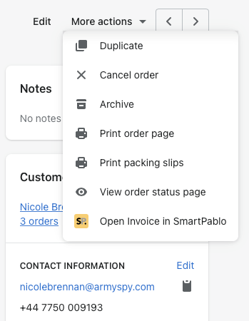 Shopify Order Actions